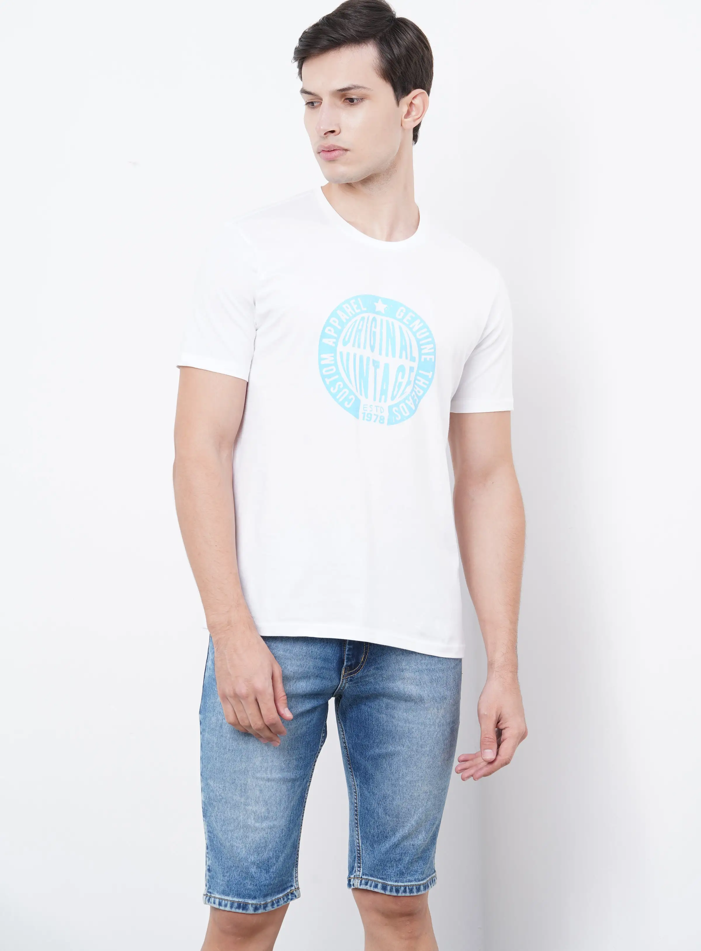 QUWA Graphic Printed T-Shirt Rice White