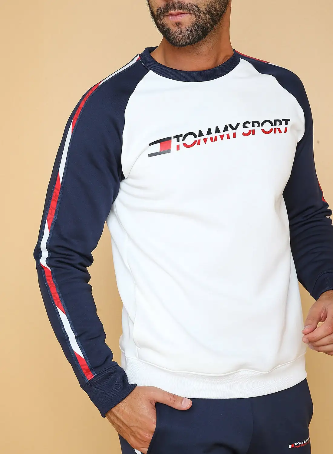 TOMMY SPORT Crew Neck Colourblock Sweatshirt White