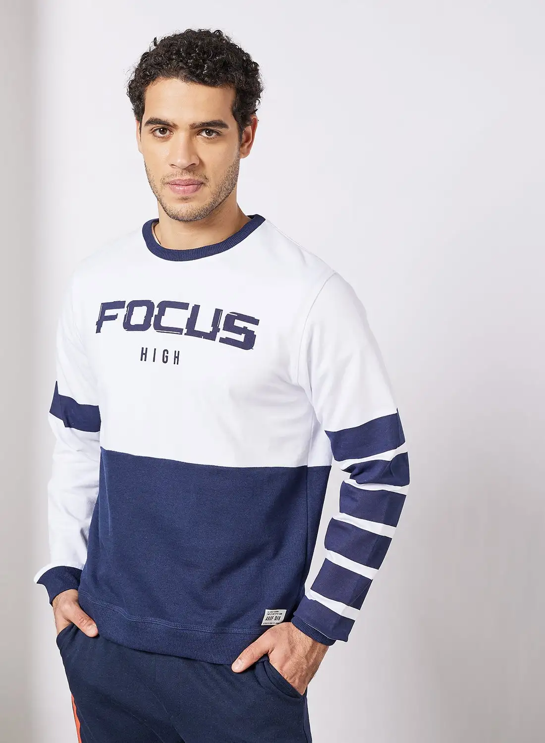 ABOF Regular Fit Sweatshirt White,Blue