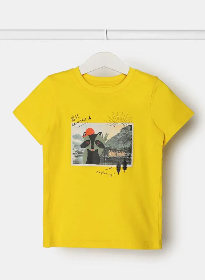 NEON Graphic Printed Crew Neck T-Shirt Lemon Yellow