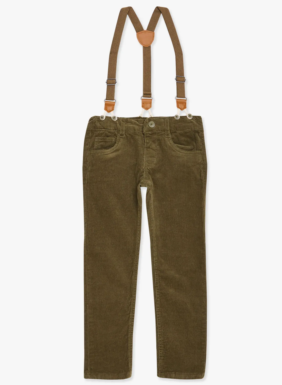 NAME IT Boys Suspenders Detailed Corduroy Pants Olive