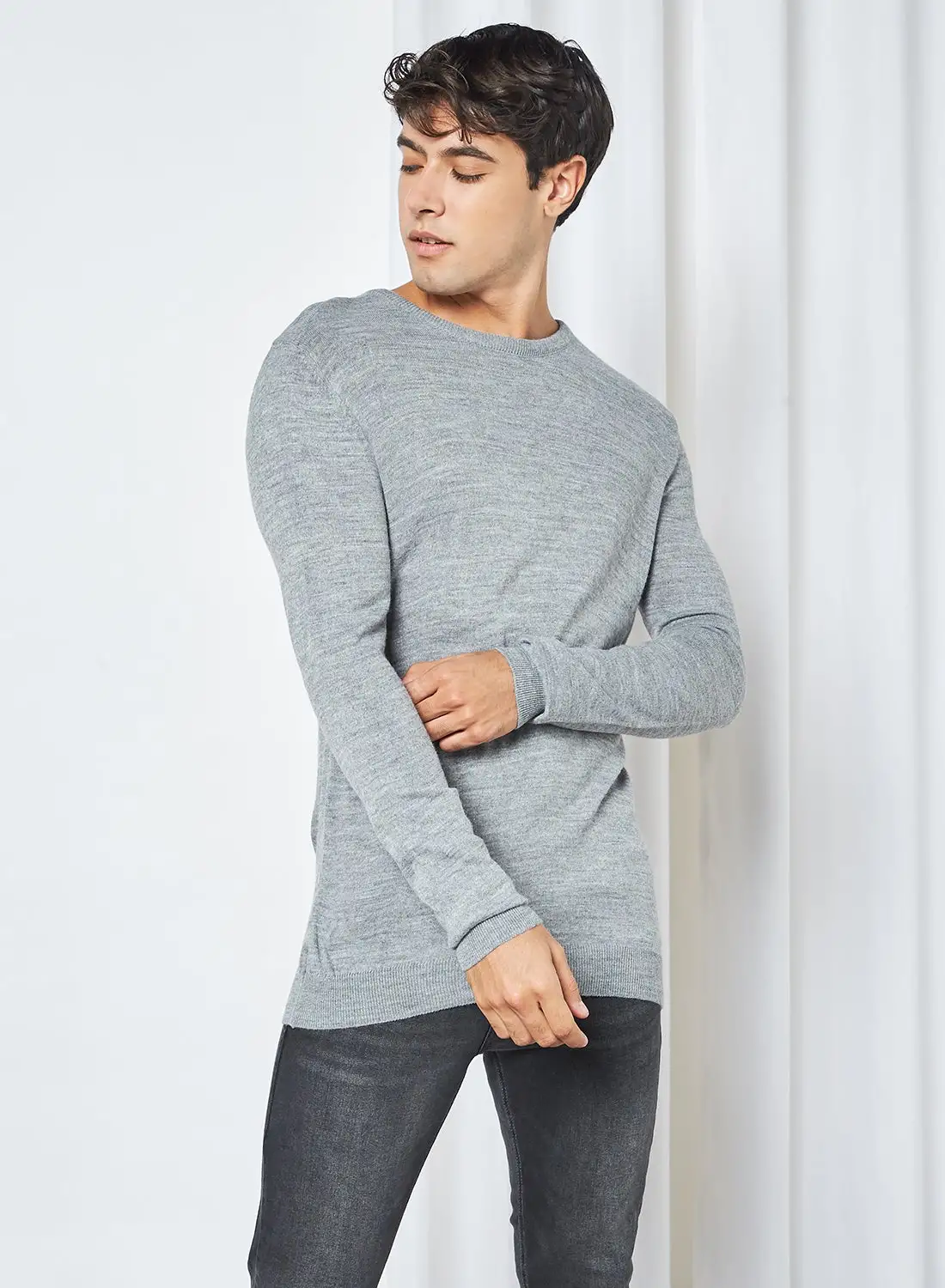 KOTON Crew Neck Long Sleeve Sweater Grey