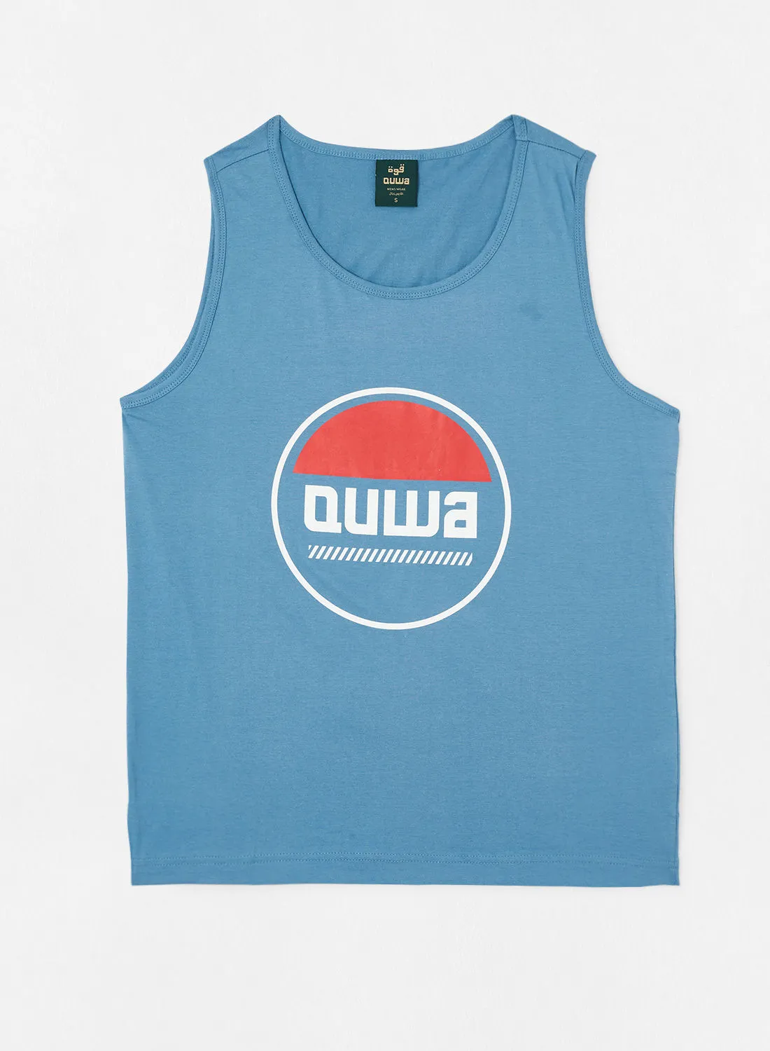 QUWA Men Casual cotton graphic printed vest for home & gym in color Deep Aegean