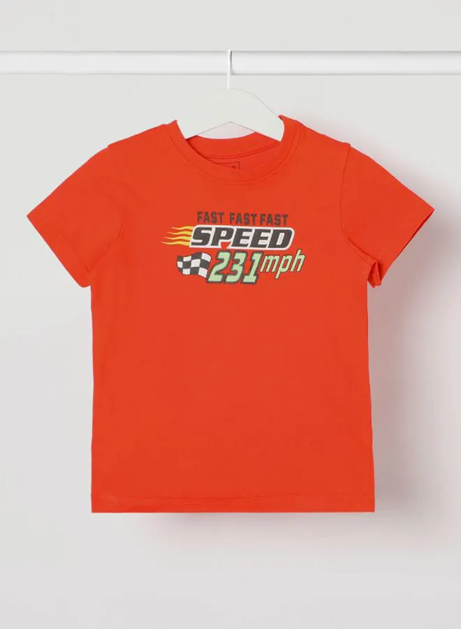 NEON Fast Speed 231 Mph Printed Casual Crew Neck T-Shirt Cherry Tomato