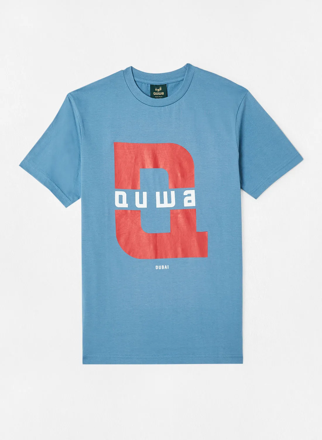 QUWA Men casual crew neck brand graphic printed T-shirt Deep Aegean