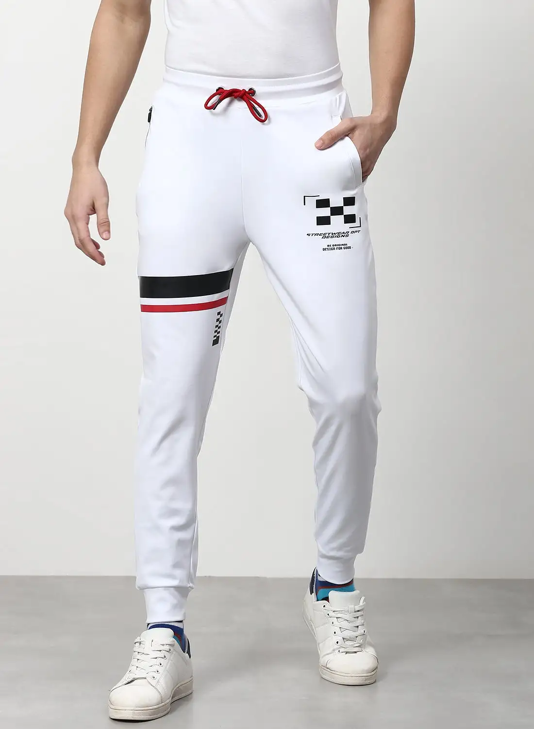 ABOF Active Wear Joggers White/Black/Red