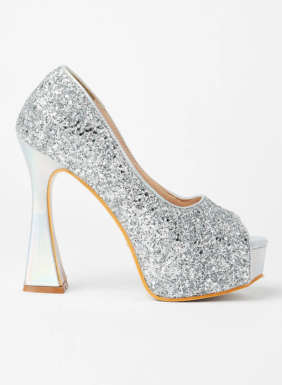 LABEL RAIL Glitter Platform Sandals Silver