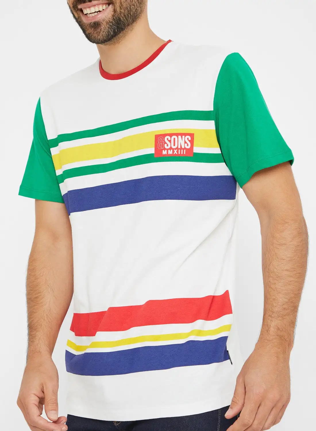 ONLY & SONS Multi Striped T-Shirt White