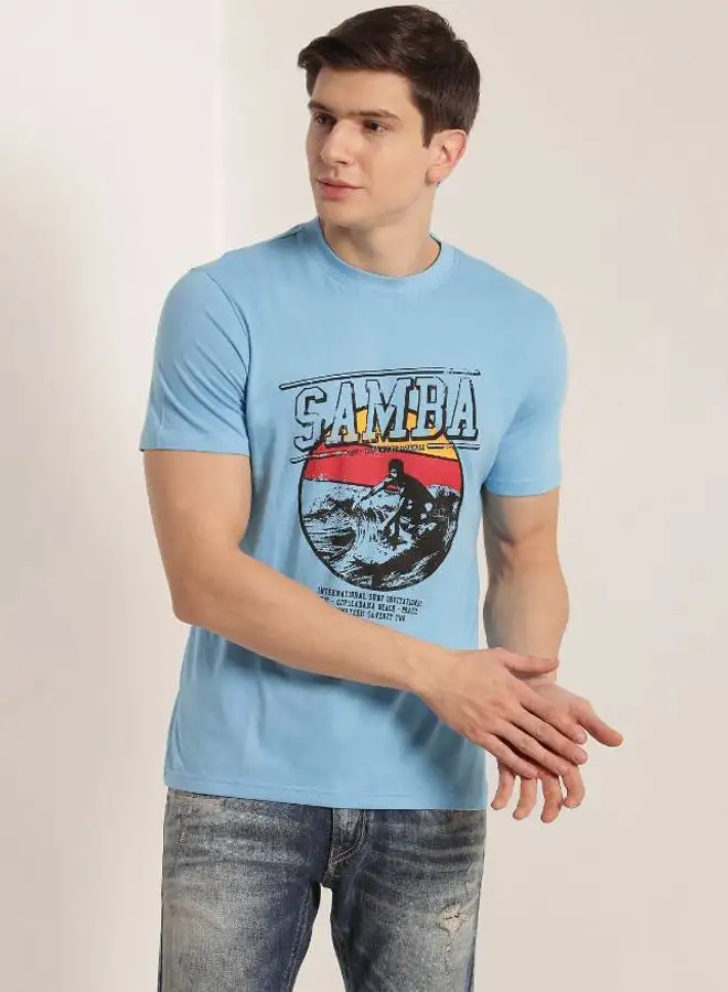 QUWA Graphics Print Short Sleeve T-Shirt Aqua