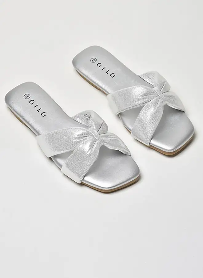 Aila Criss-Cross Strap Flat Sandals Silver