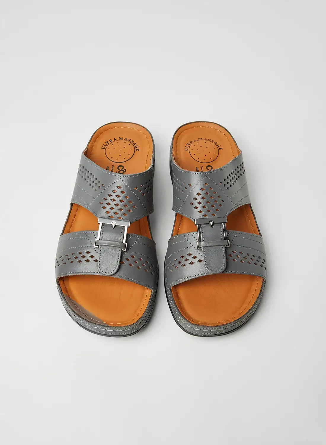 Comfort Plus Cut-Out Pattern Leather Sandals Grey