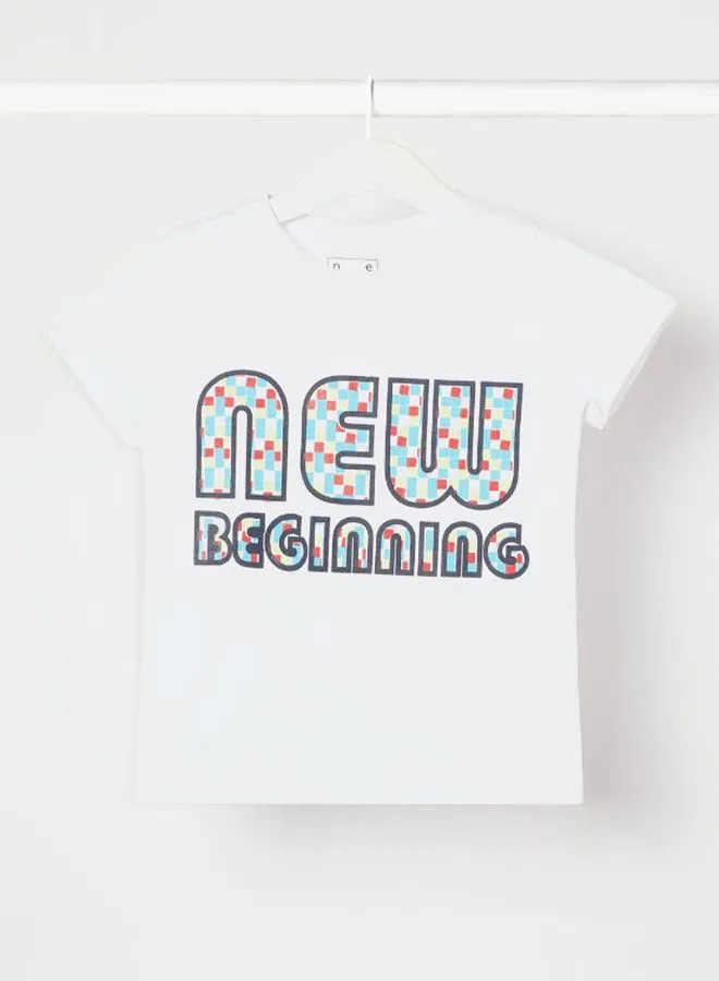 NEON New Beginning Printed Casual Crew Neck T-Shirt White