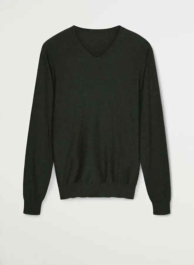 MANGO Cable Knit Long Sleeve Sweater Green