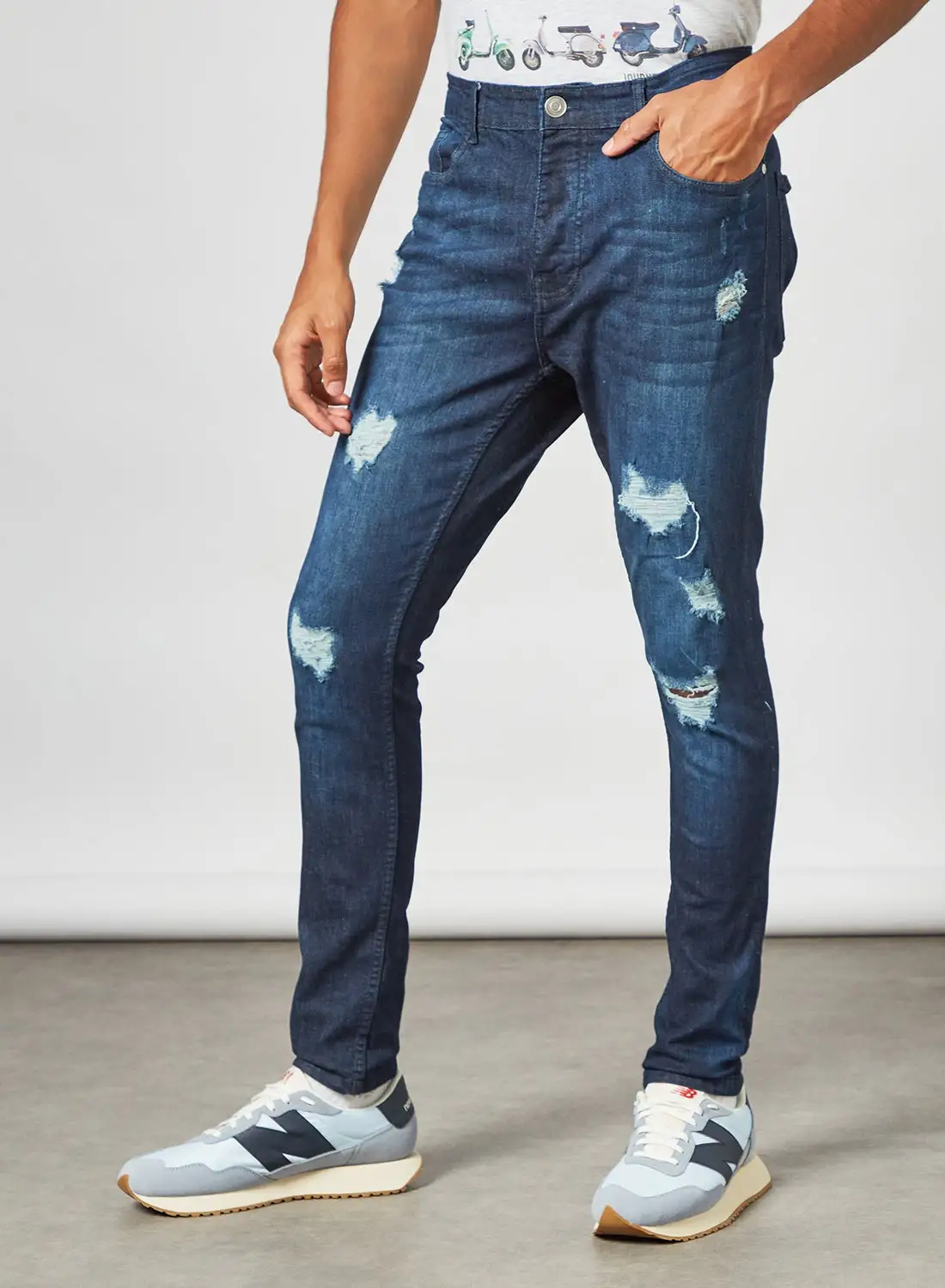 BRAVE SOUL Skinny Fit Ripped Jeans Dark Blue