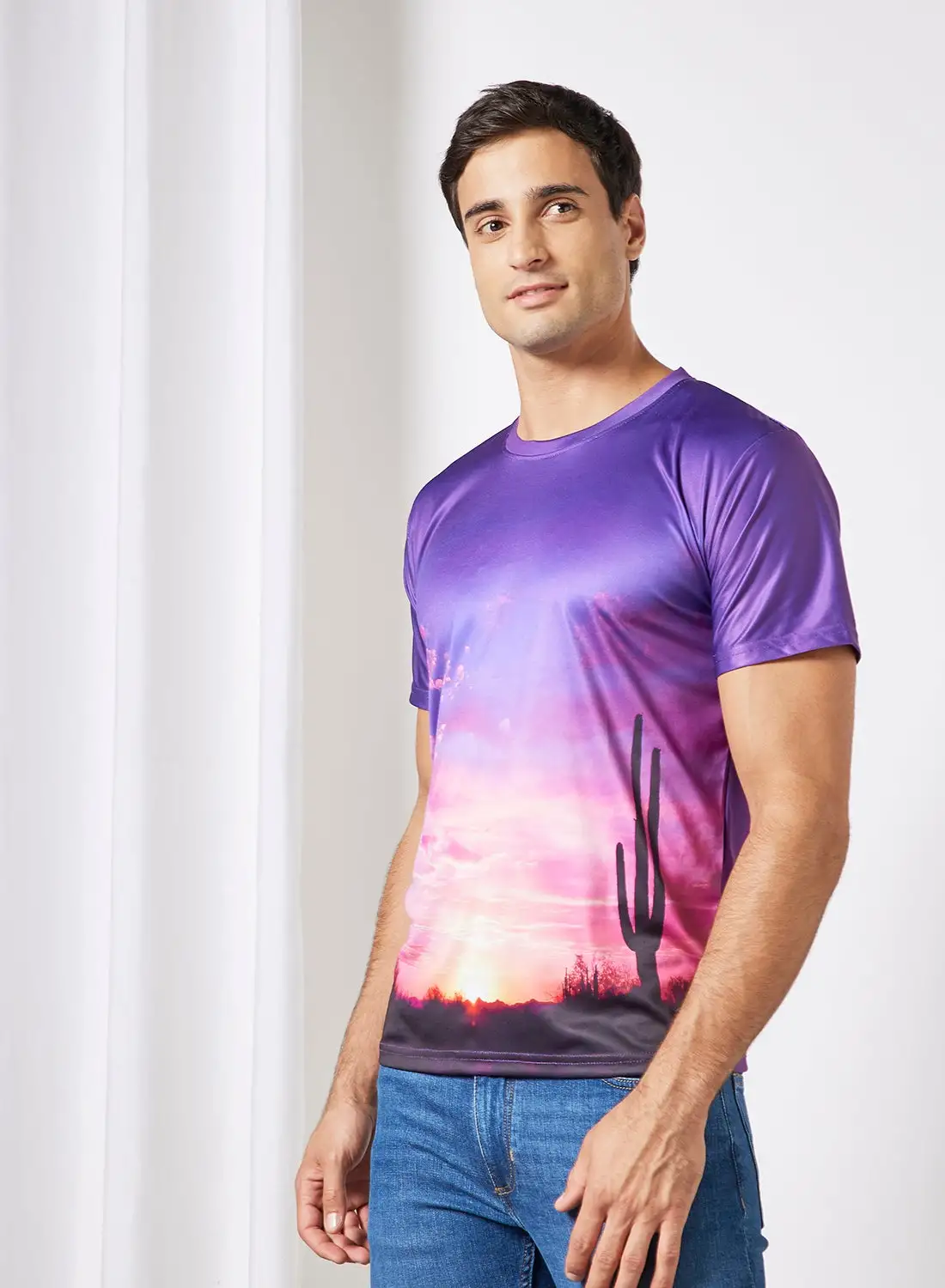 QUWA Crew Neck Casual T-Shirt Purple