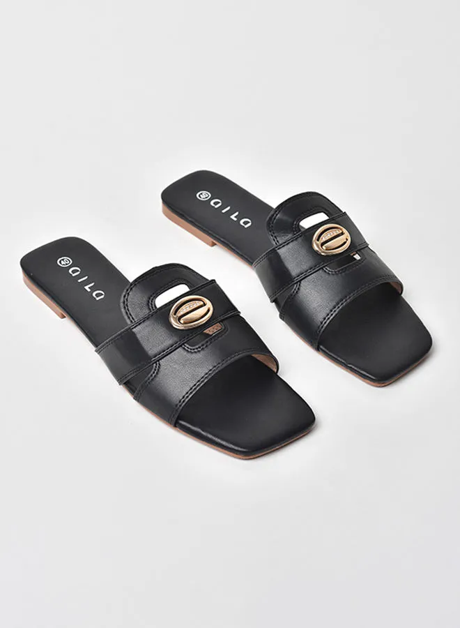 Aila Cut-Out Detail Strap Flat Sandals Black