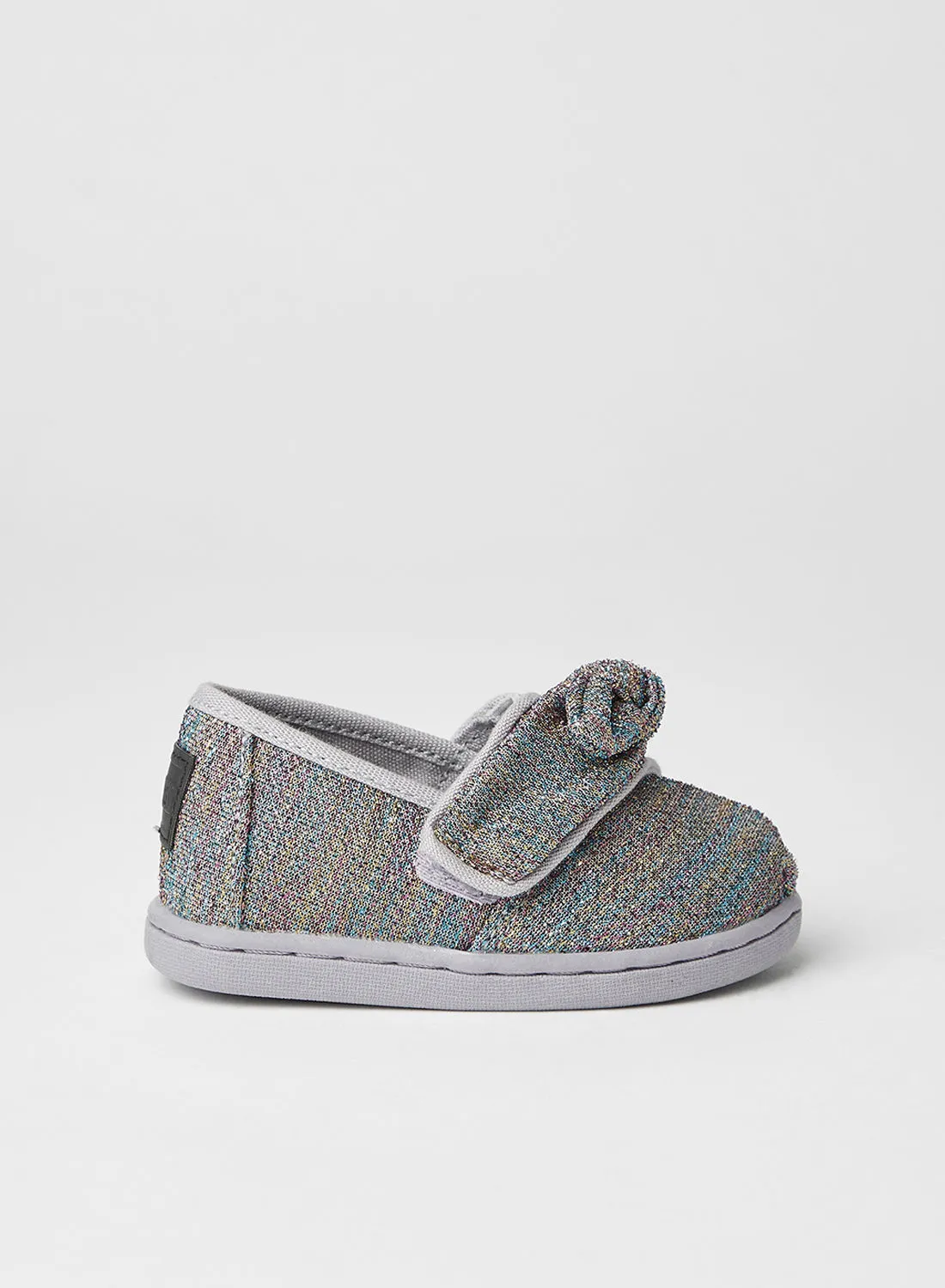 TOMS Girls Glimmer Woven Bow Velcro Slip-On Shoes Drizzle Grey