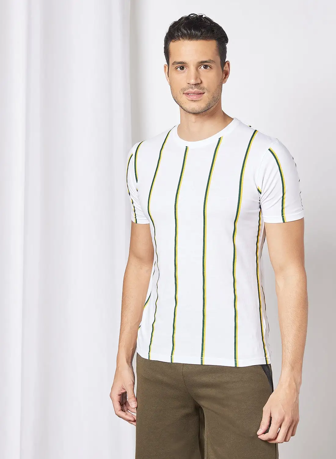 R&B Slim Fit Striped T-Shirt White