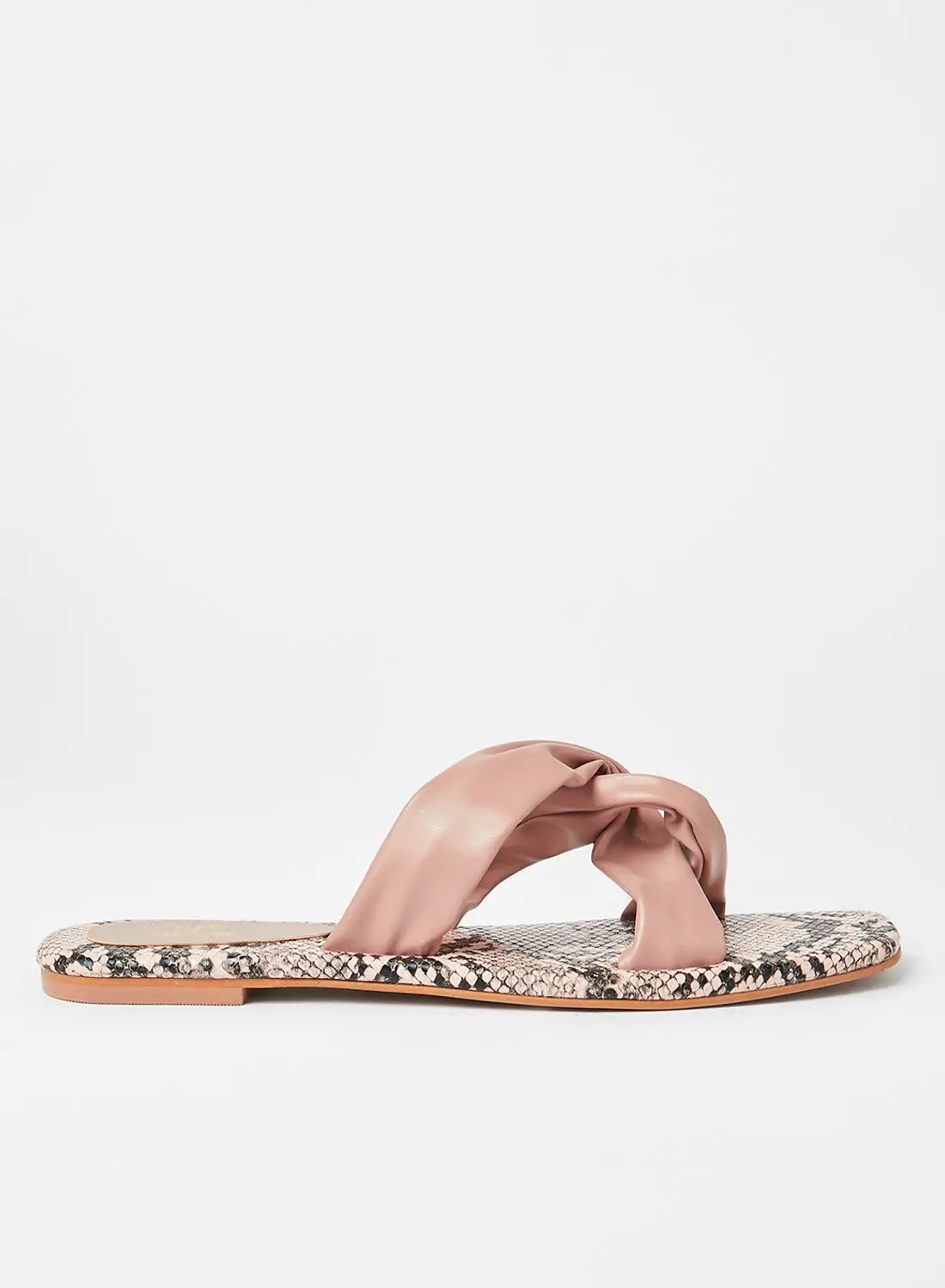 Sivvi x GenM Snakeskin Print Flat Sandals Pink