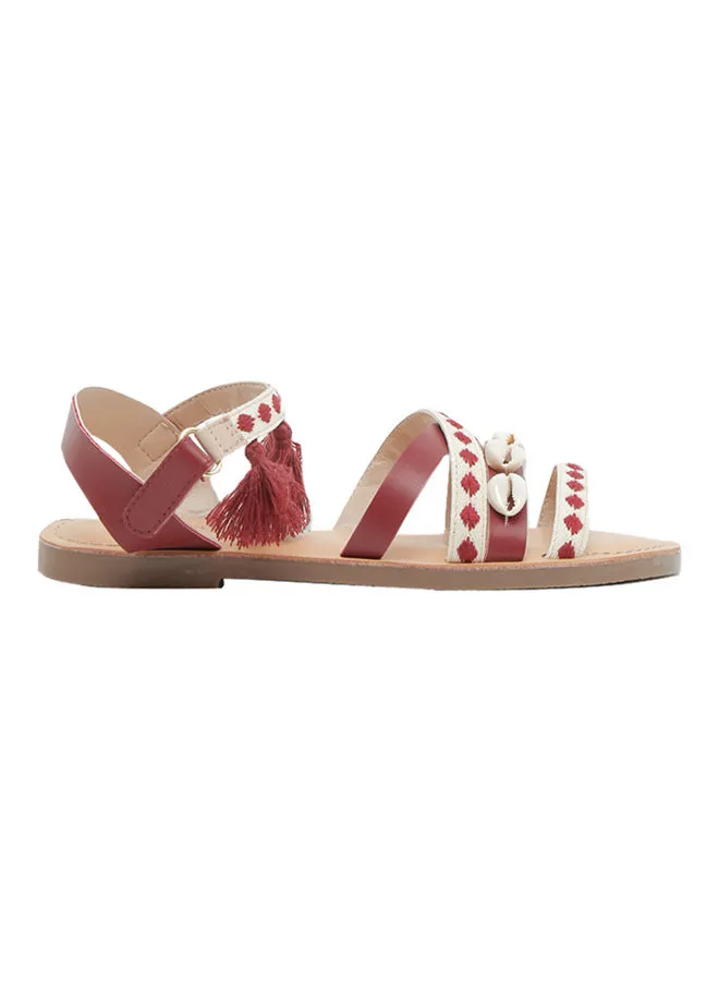 ZAHA Infant Girls Tassel Detail Sandals Maroon/White