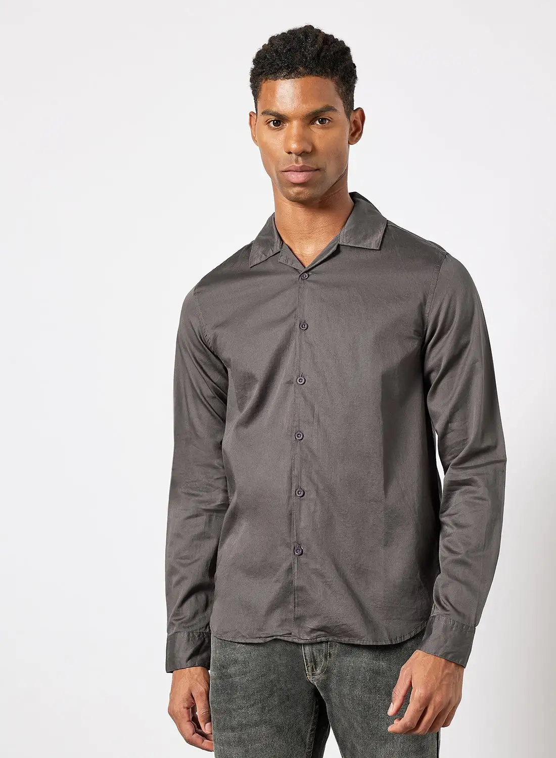 QUWA Collared Neck Shirt Grey