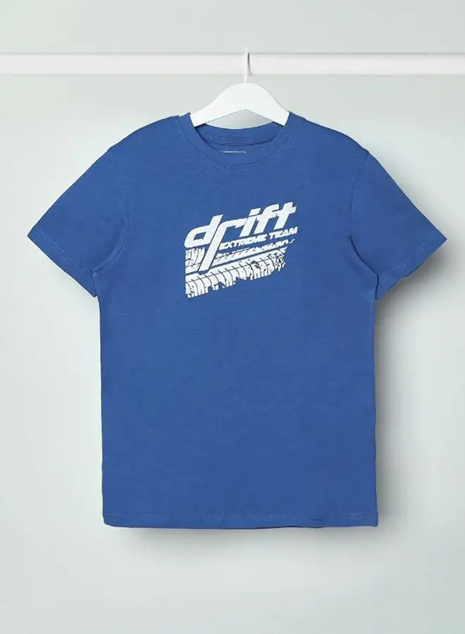 NEON Drift Printed Casual Crew Neck T-Shirt Primary Blue