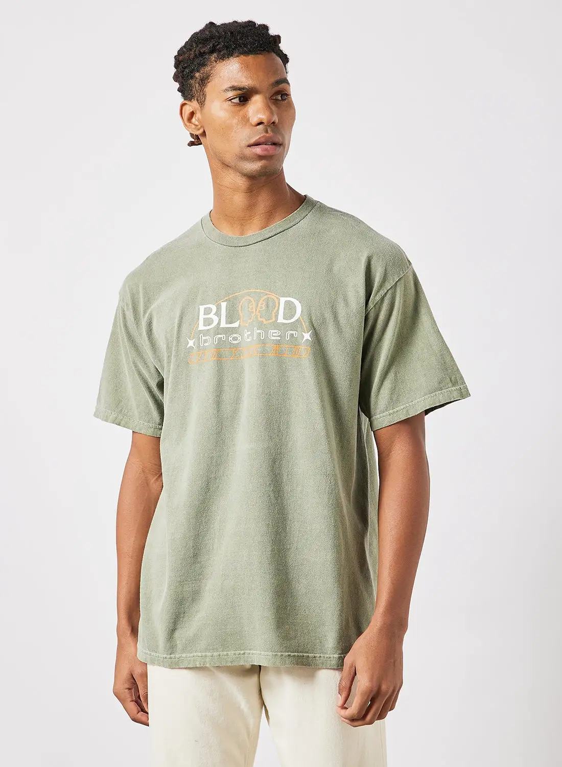 Blood Brother Alva Slogan Graphic T-Shirt Khaki