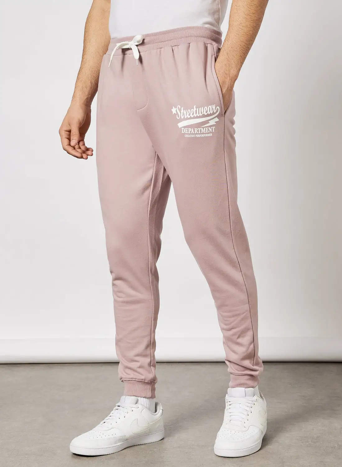 QUWA Mid-Rise Casual Joggers Beige