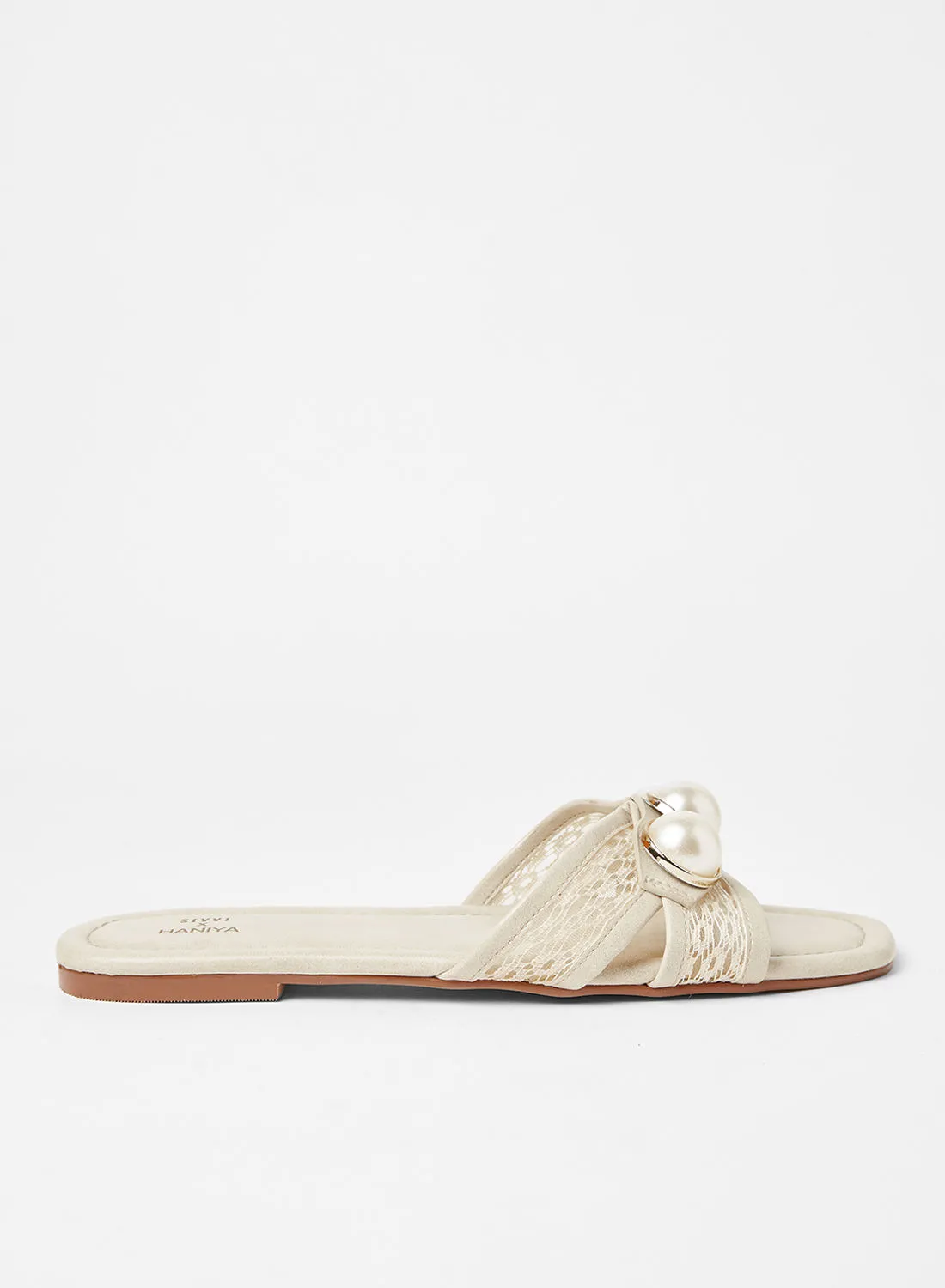 SIVVI for HANIYA Lace Detail Flat Sandals Beige