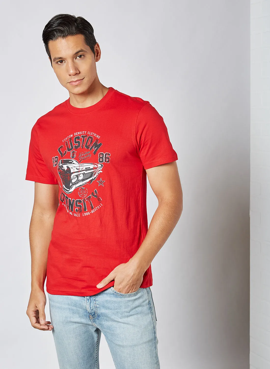 QUWA Printed Short Sleeves T-Shirt Scarlet Red