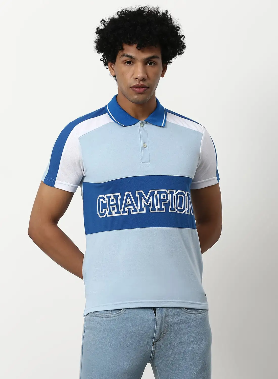 ABOF Casual Slim Polo Light Blue/White