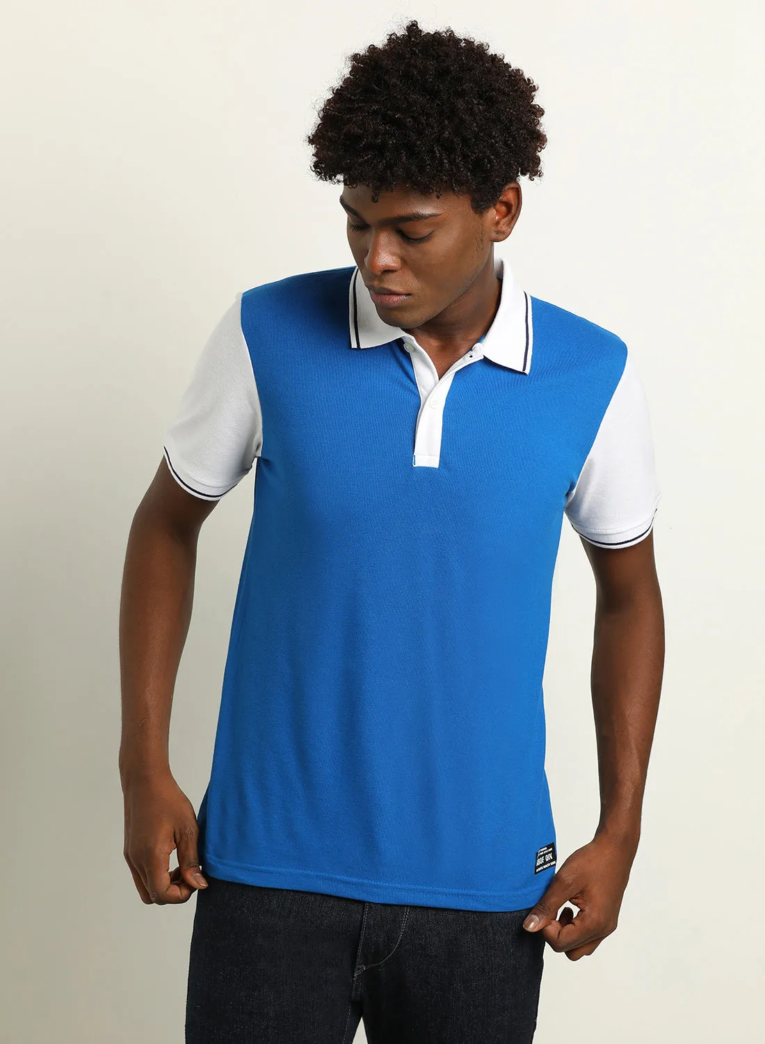 ABOF Colourblocked Regular Fit Collared Neck Polo Blue/Sky White