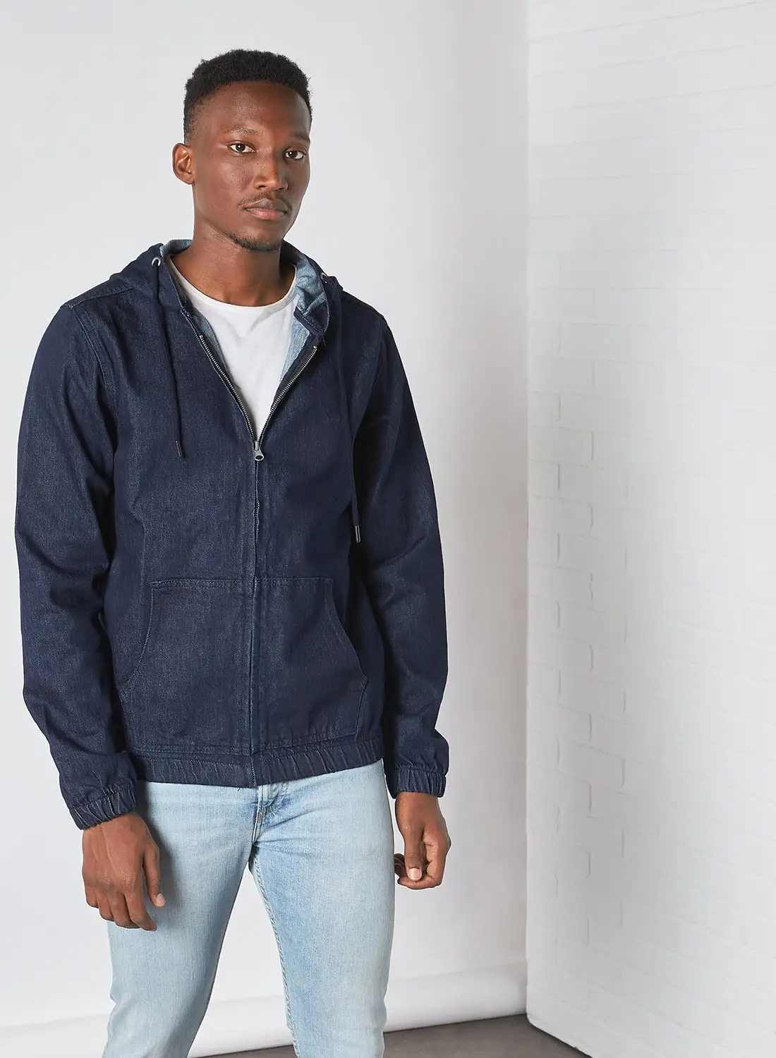 trendyol Hooded Zip Through Denim Jacket Indigo