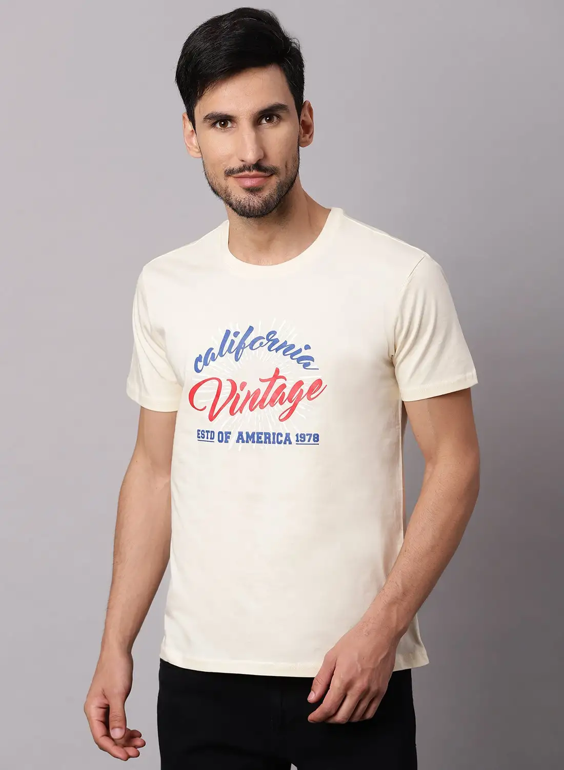 QUWA Casual Graphic T-Shirt Beige/Blue/Red