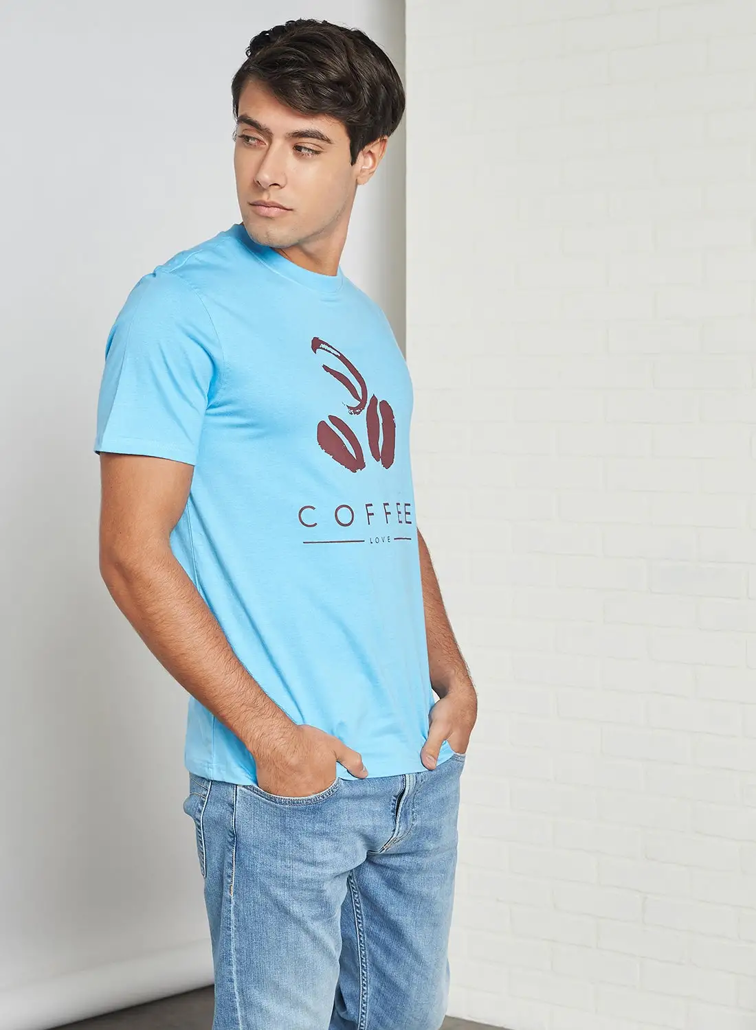 QUWA Printed Short Sleeves T-Shirt Aqua Blue