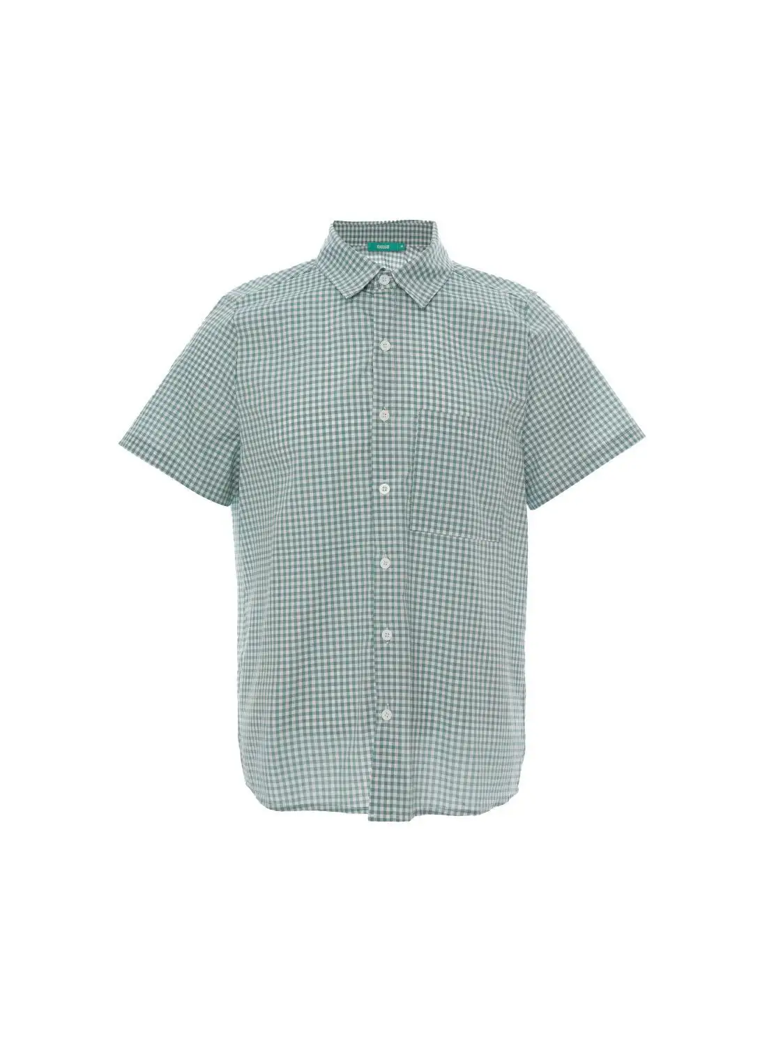 QUWA Checkered Front Button Short Sleeve Shirt Checkered Green