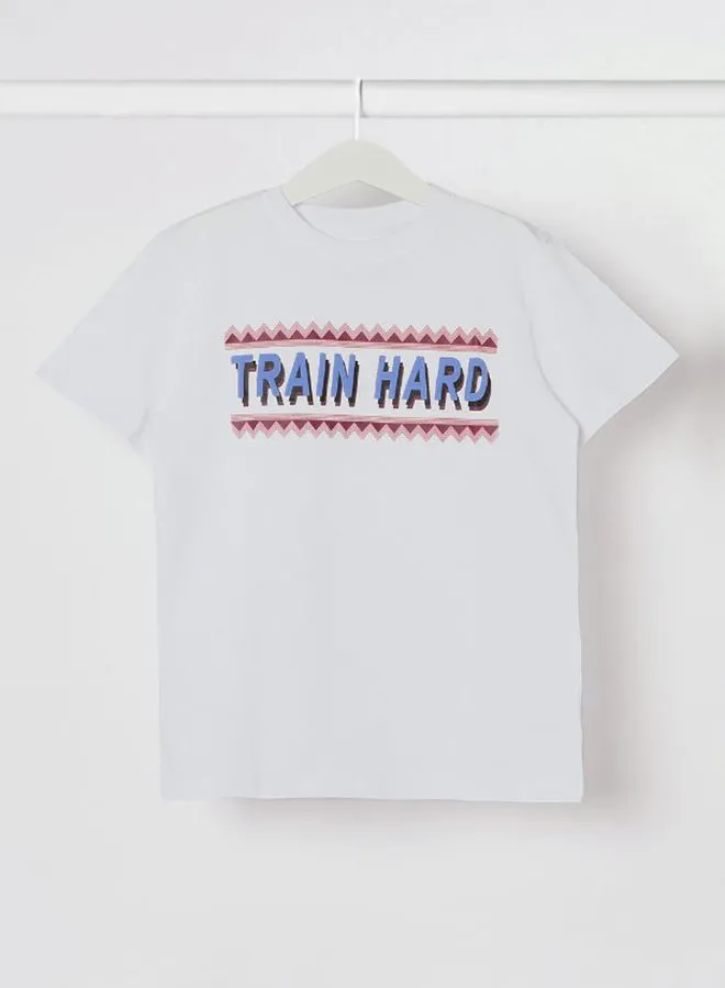 NEON Train Hard Printed Casual Crew Neck T-Shirt Navajo White