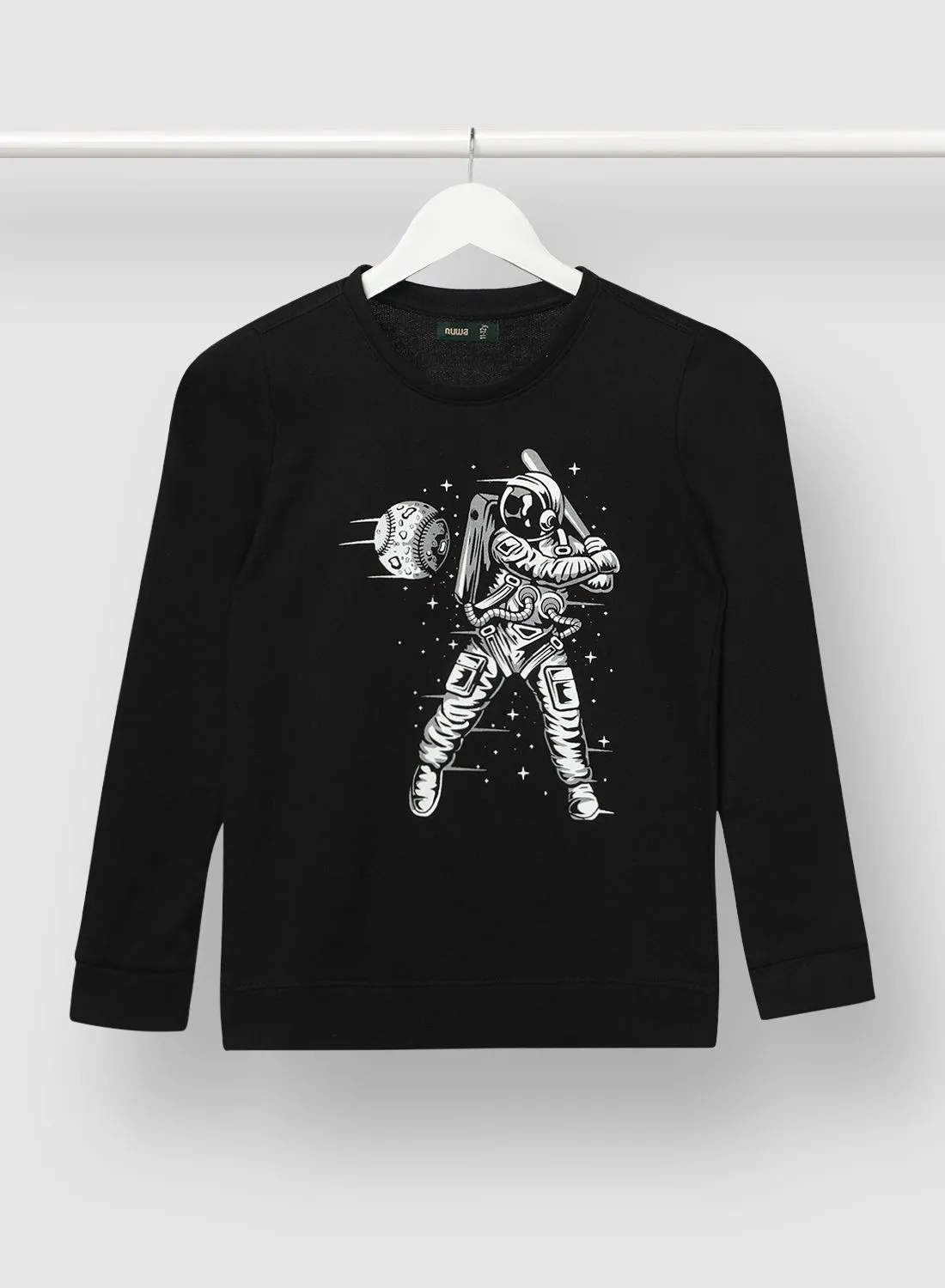 QUWA Stylish Boys Graphic Printed Long Sleeve Sweatshirt Black