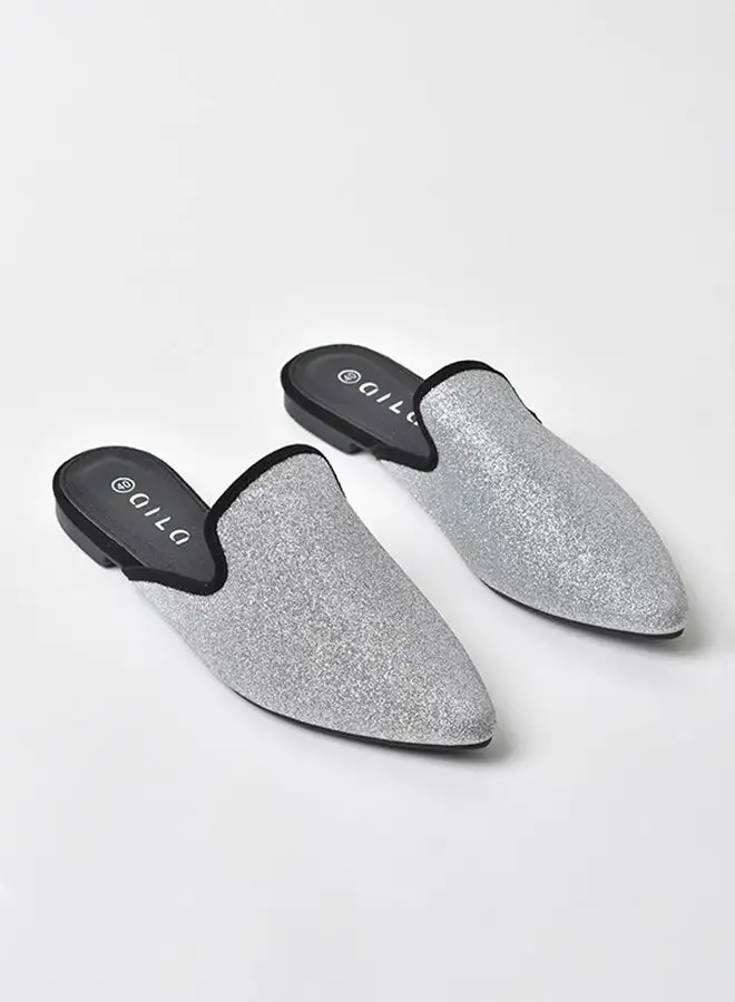 Aila Slip-On Detail Mules Silver