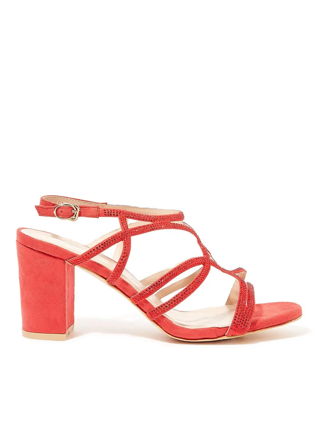 Ronnie Grey Embellished Strap Block Heel Sandals Red