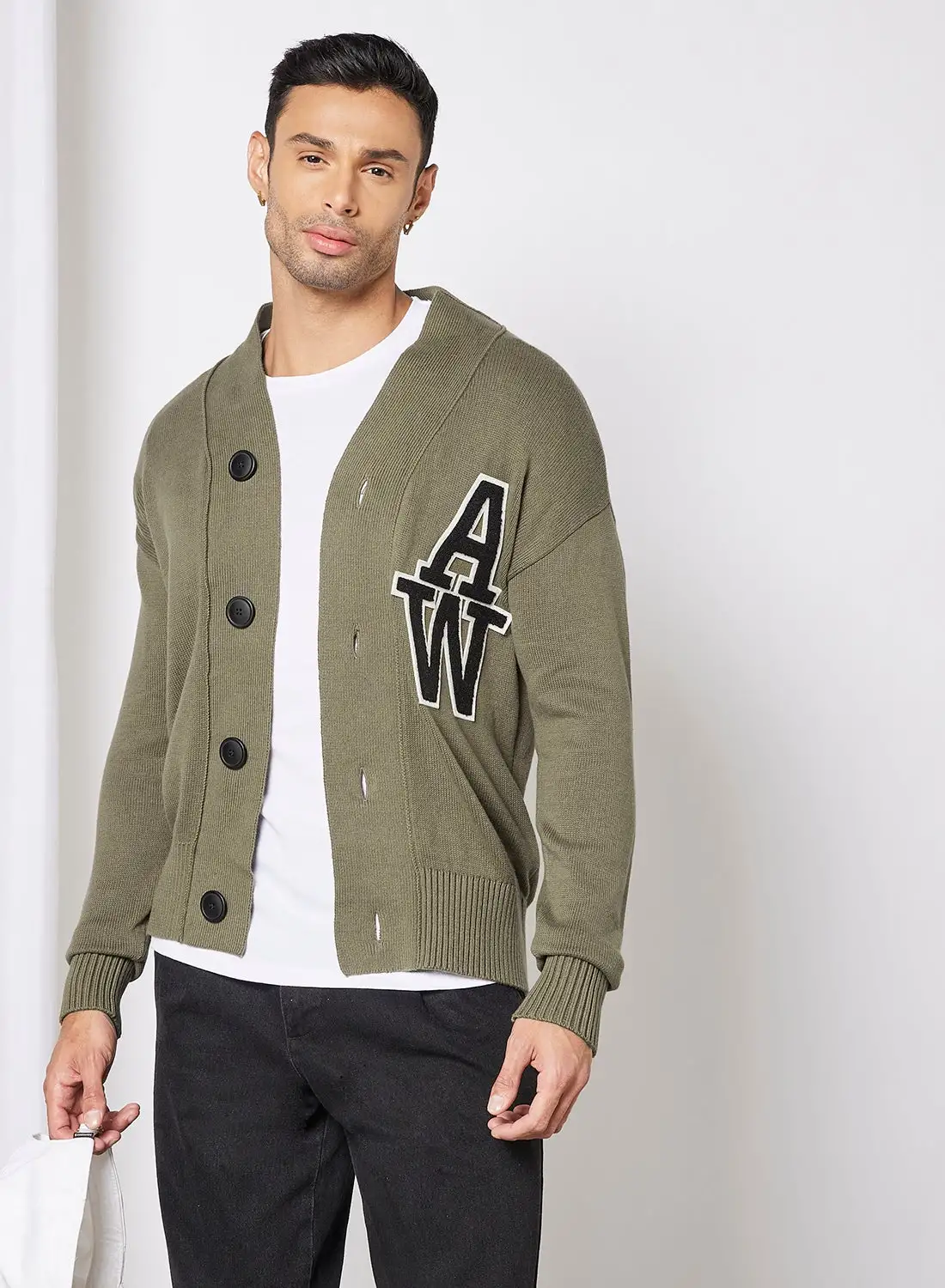 JACK & JONES Logo Knitted Cardigan Khaki Green