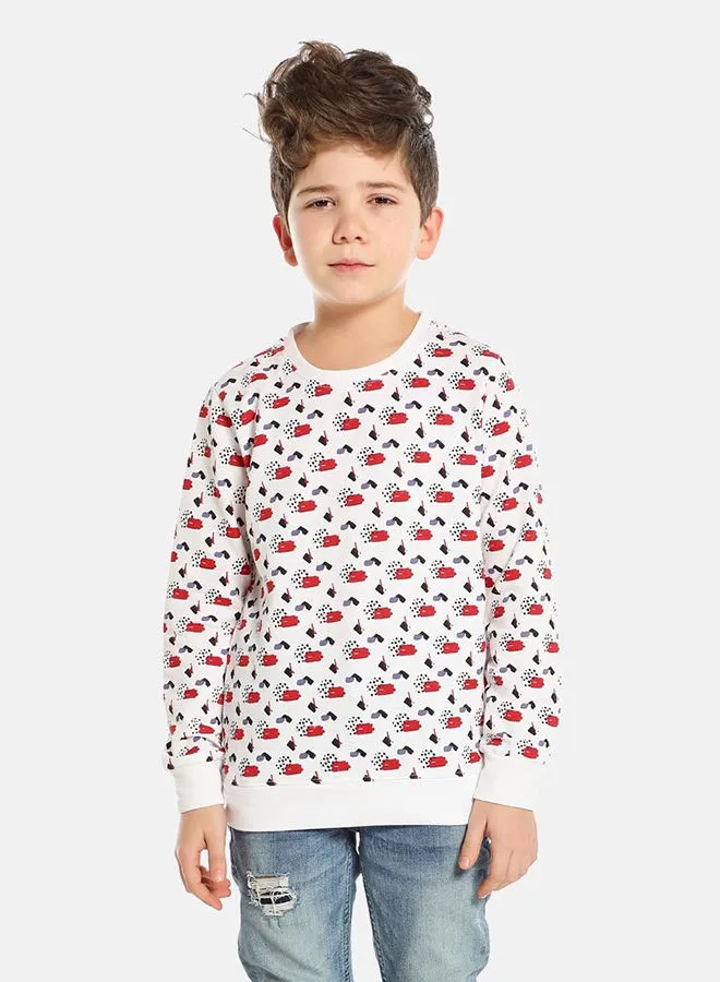 QUWA Boys Stylish All Over Printed Casual Sweatshirt White/Blue/Red