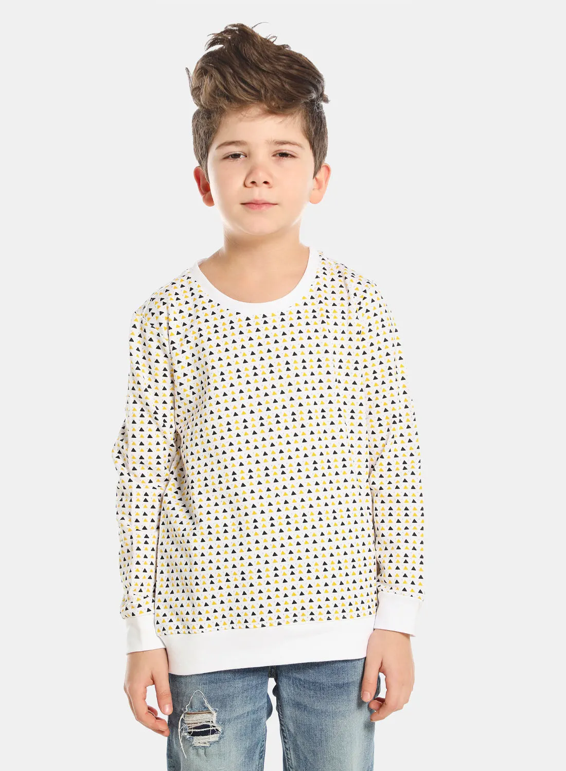 QUWA Boys Comfortable All Over Printed Sweatshirt أبيض / أزرق كحلي / أصفر