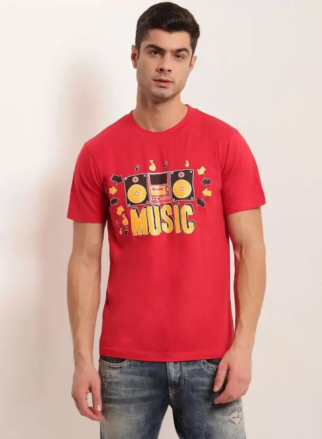 QUWA Printed Short Sleeves T-Shirt Red