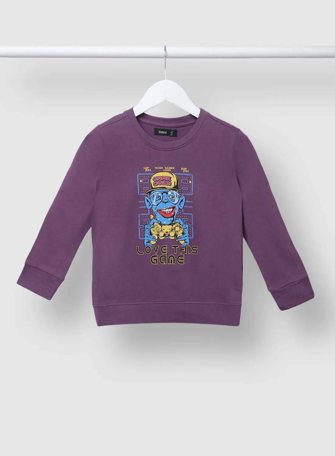 QUWA Trendy Boys Graphic Printed Long Sleeve Cotton Crew Neck Sweatshirt Light Purple