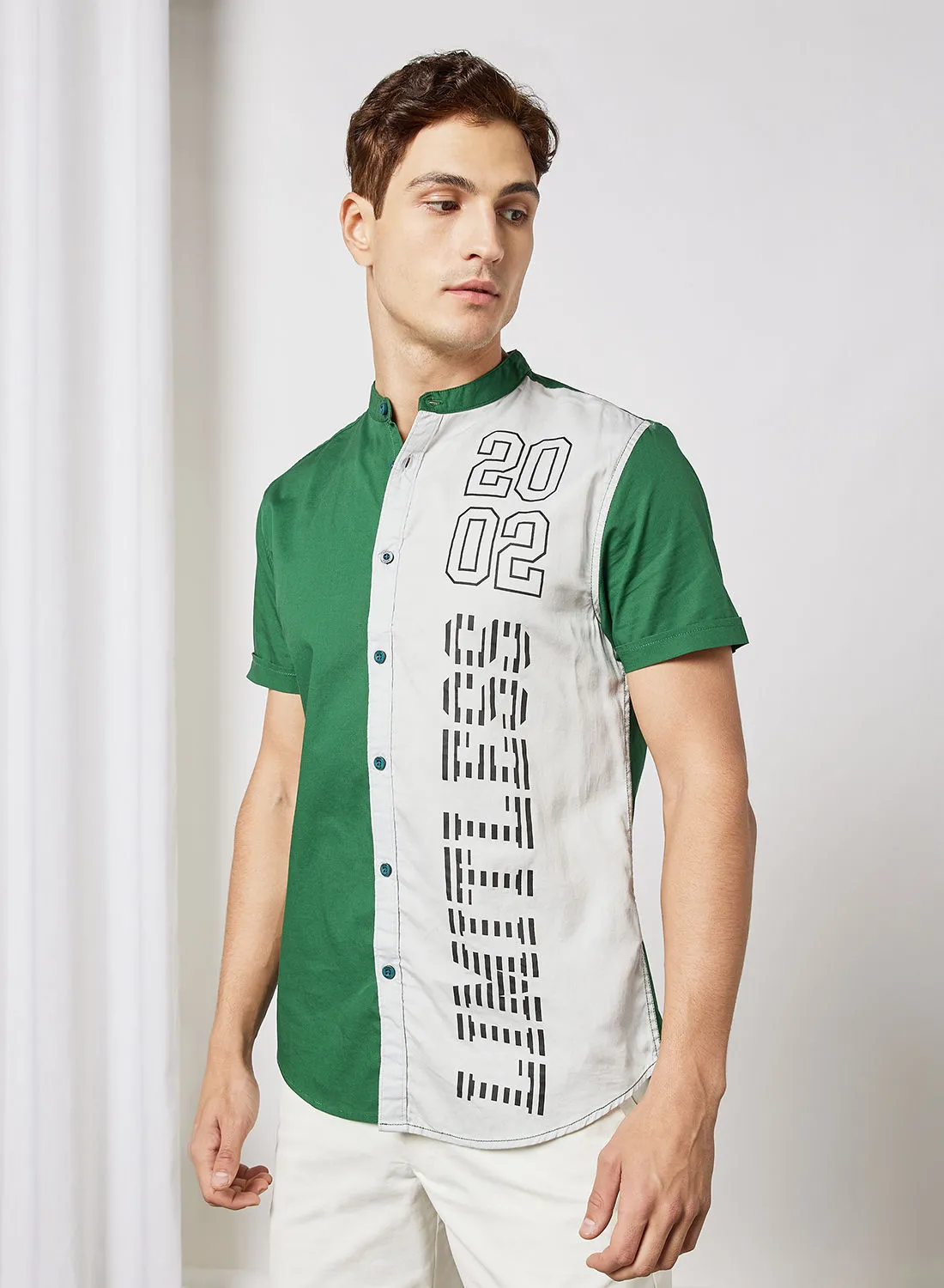 ABOF Regular Fit Short Sleeve Shirt White,Green