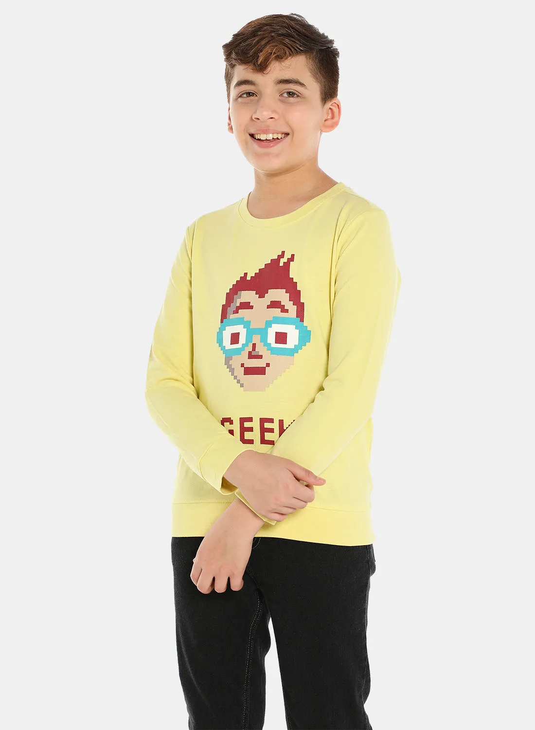 QUWA Boys Elegant Graphic Printed Crew Neck Sweatshirt Yellow/Blue