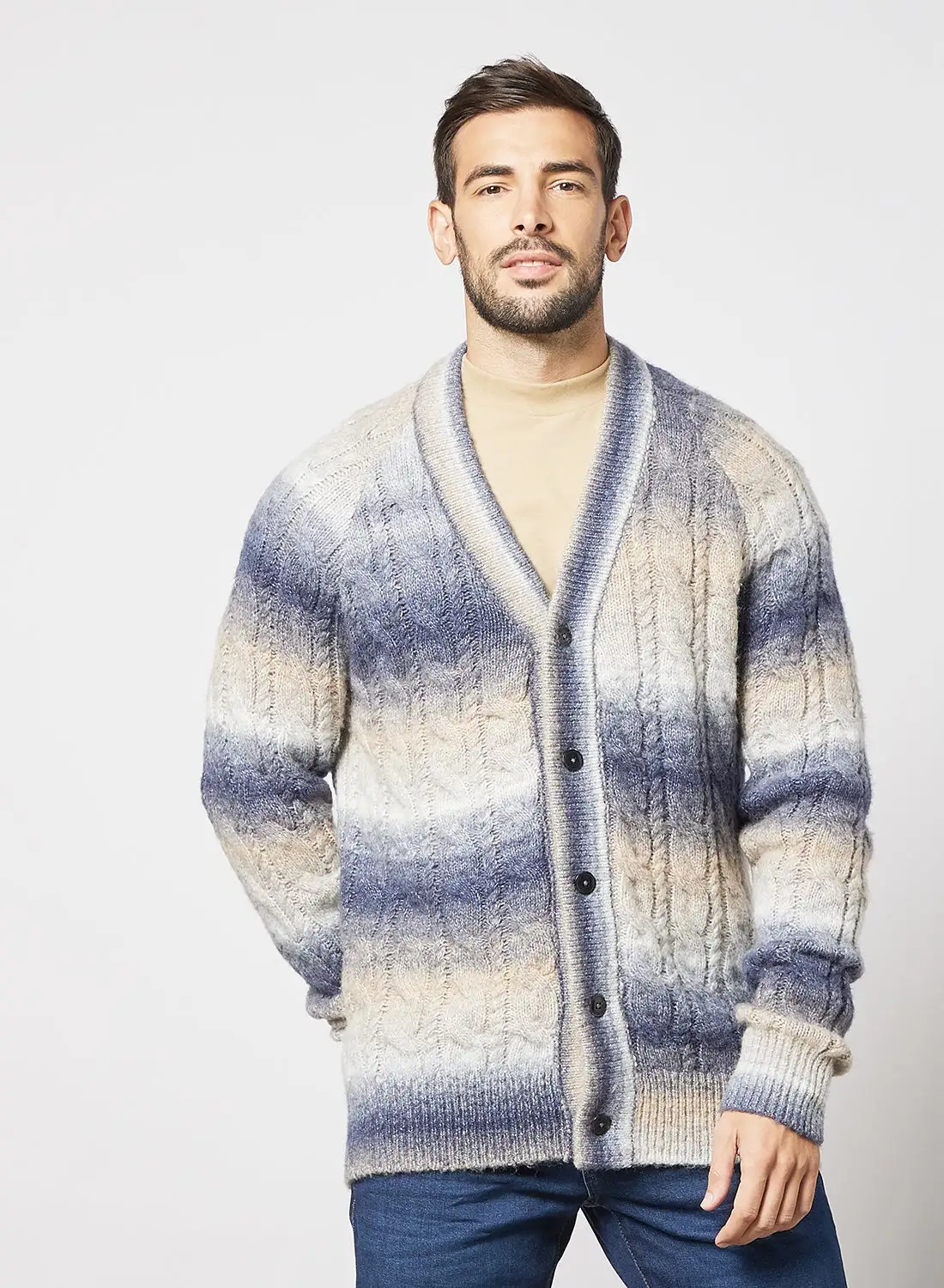 Ted Baker Ombre Cable Knit Cardigan Beige/Blue