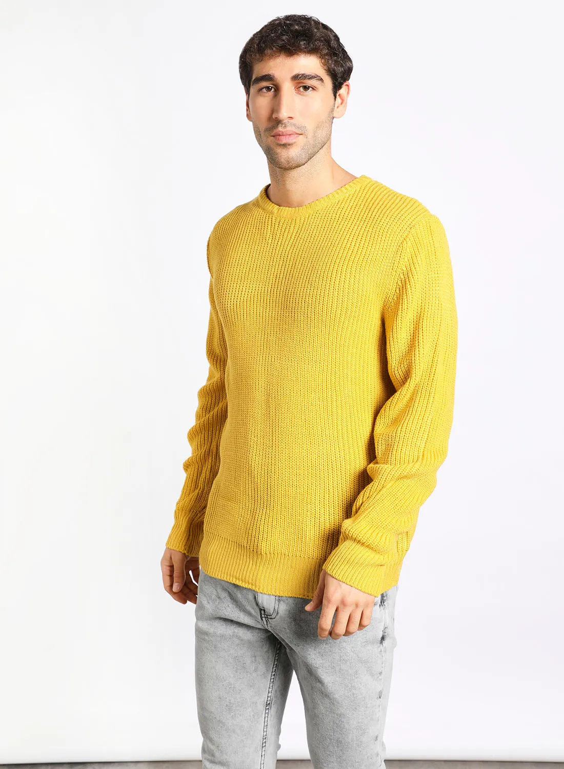 Noon East Men's Knitted High Neck Full Sleeves Casual Sweatshirt Yellow