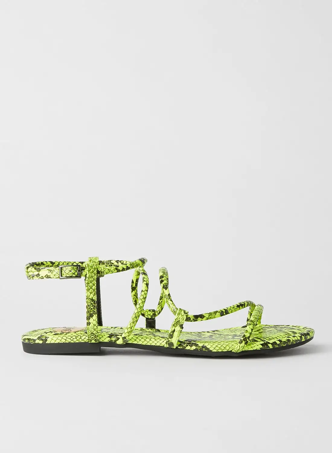 Buffalo Jolita Snakeskin Print Sandals Neon Yellow